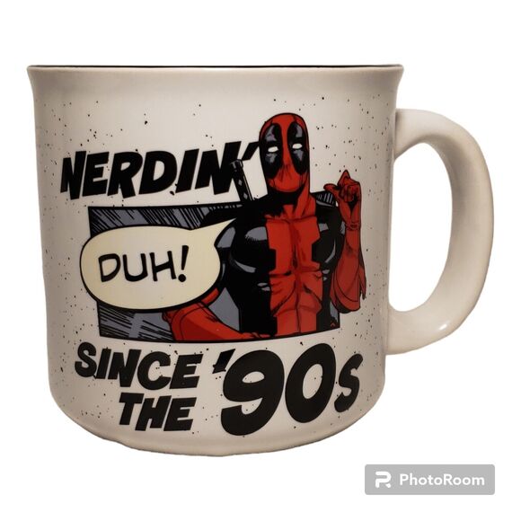 Marvel Deadpool Nerdin' Since The 90's 20oz Ceramic Camper Style Mug White NEW - Picture 2 of 4